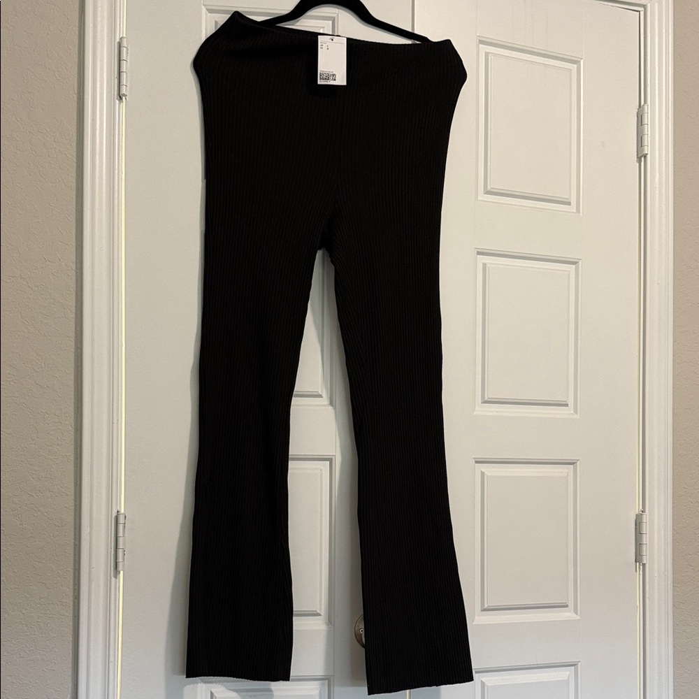 H&M Black Ribbed Knit Flare Pants NWT size L